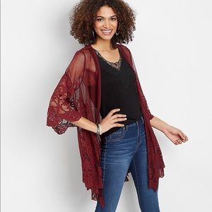 Maurice’s Maroon Lace Kimono XS- like new !!